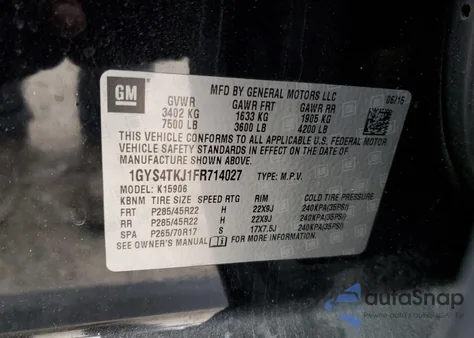 2015 Cadillac Escalade Esv Premium from USA, damaged, VIN 1GYS4TKJ1FR714027